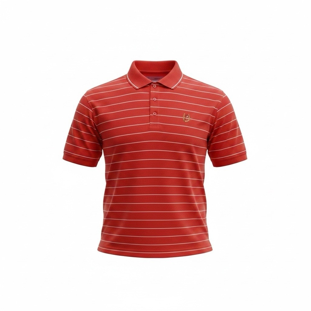 Cutter & Buck Golf Polo Mens Large - Orange w/ Striping DryTec Moisture Wicking